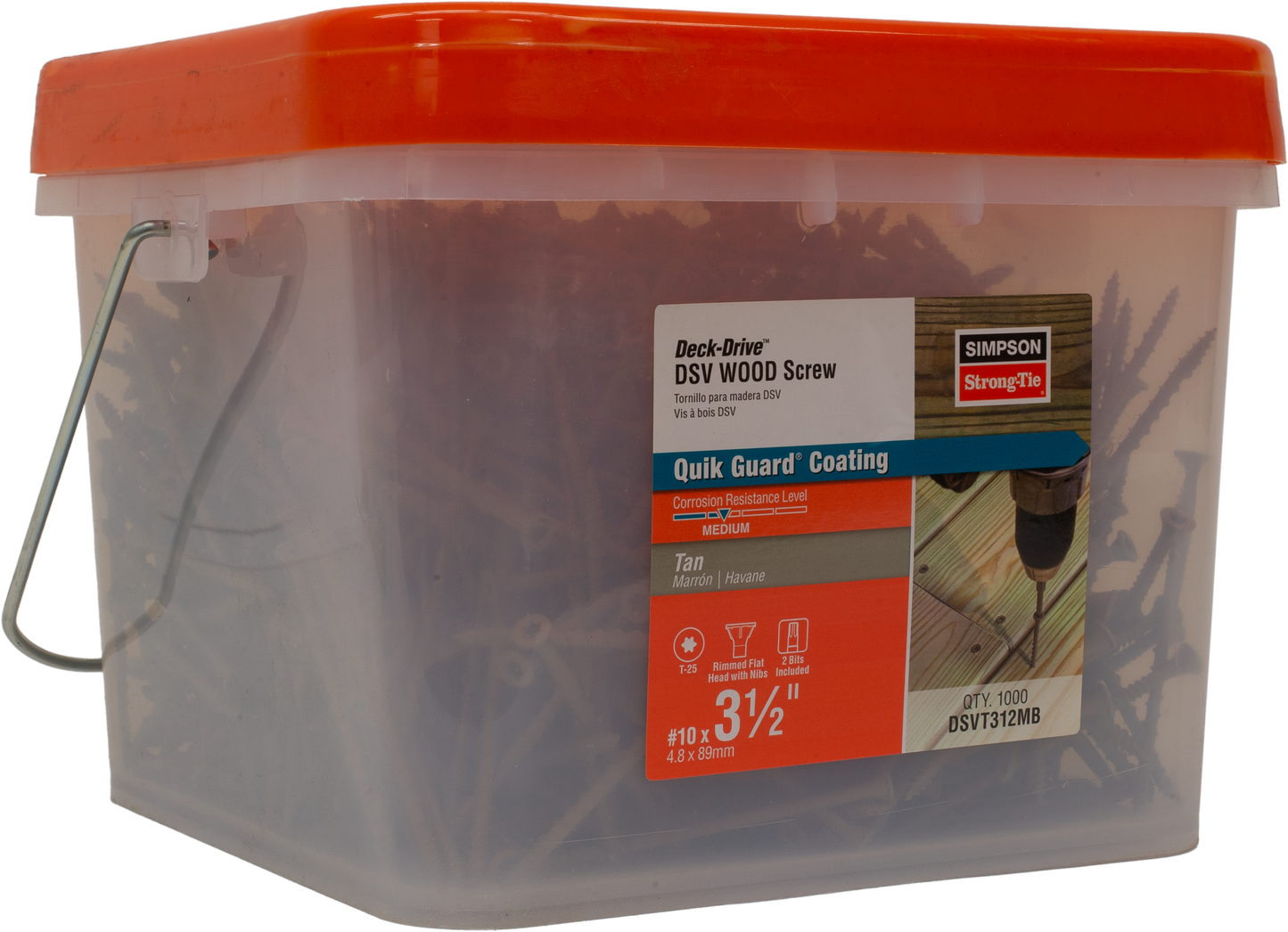 Simpson Strong-Tie DSVT312MB Deck-Drive™ DSV WOOD Screw — #10 x 3-1/2 in. T-25, Flat Head, Quik Guard®, Tan (1000-Qty) (Pack of 64)