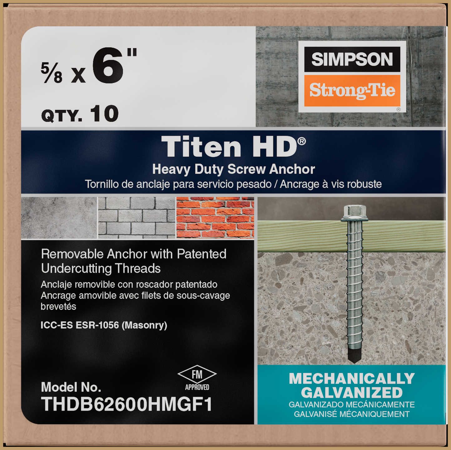 Simpson Strong-Tie THDB62600HMGF1 Titen HD® 5/8 in. x 6 in. Mechanically Galvanized Heavy-Duty Screw Anchor