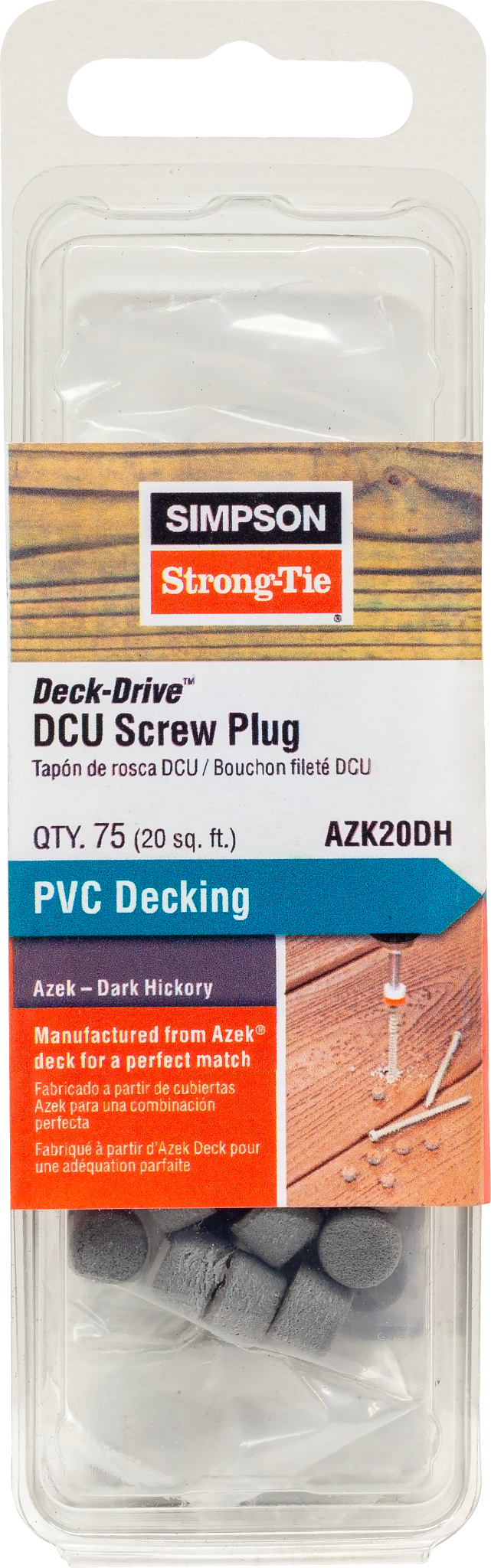 Simpson Strong-Tie AZK20DH Deck-Drive™ DCU Screw Plug — Azek Dark Hickory (75-Qty) (Pack of 3240)