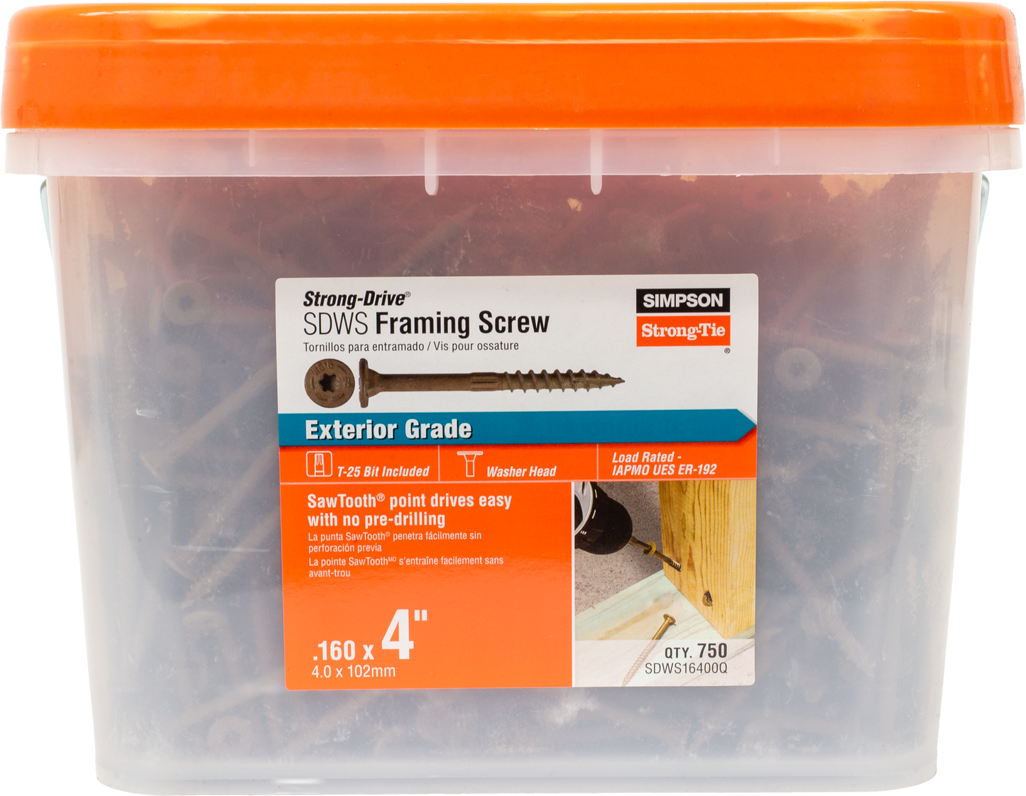 Simpson Strong-Tie SDWS16400Q Strong-Drive® SDWS™ FRAMING Screw — 0.160 in. x 4 in. T25, Quik Guard®, Tan (750-Qty) (Pack of 64)