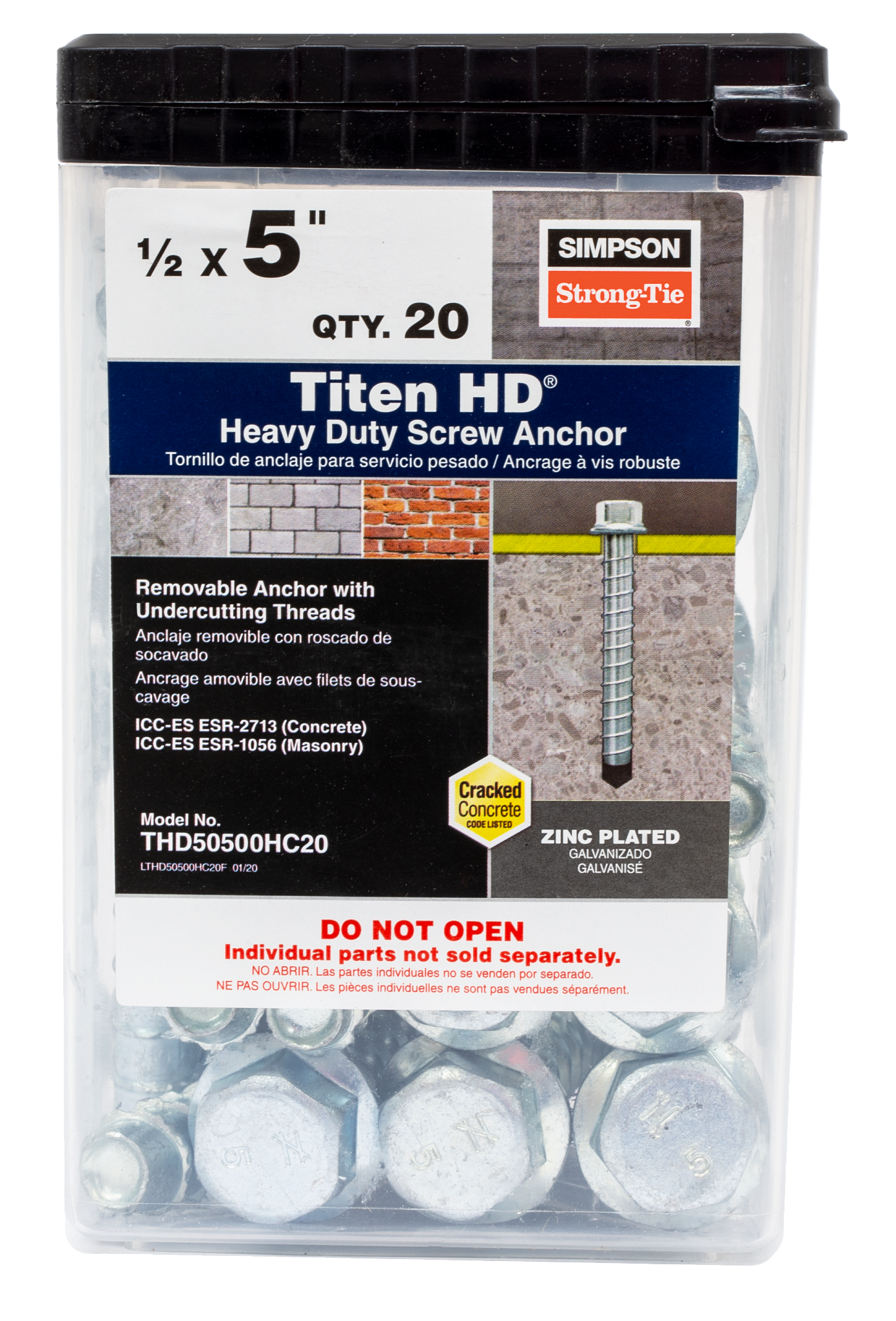 Simpson Strong-Tie THD50500H Titen HD® 1/2 in. x 5 in. Heavy-Duty Screw Anchor (20-Qty) (Pack of 240)