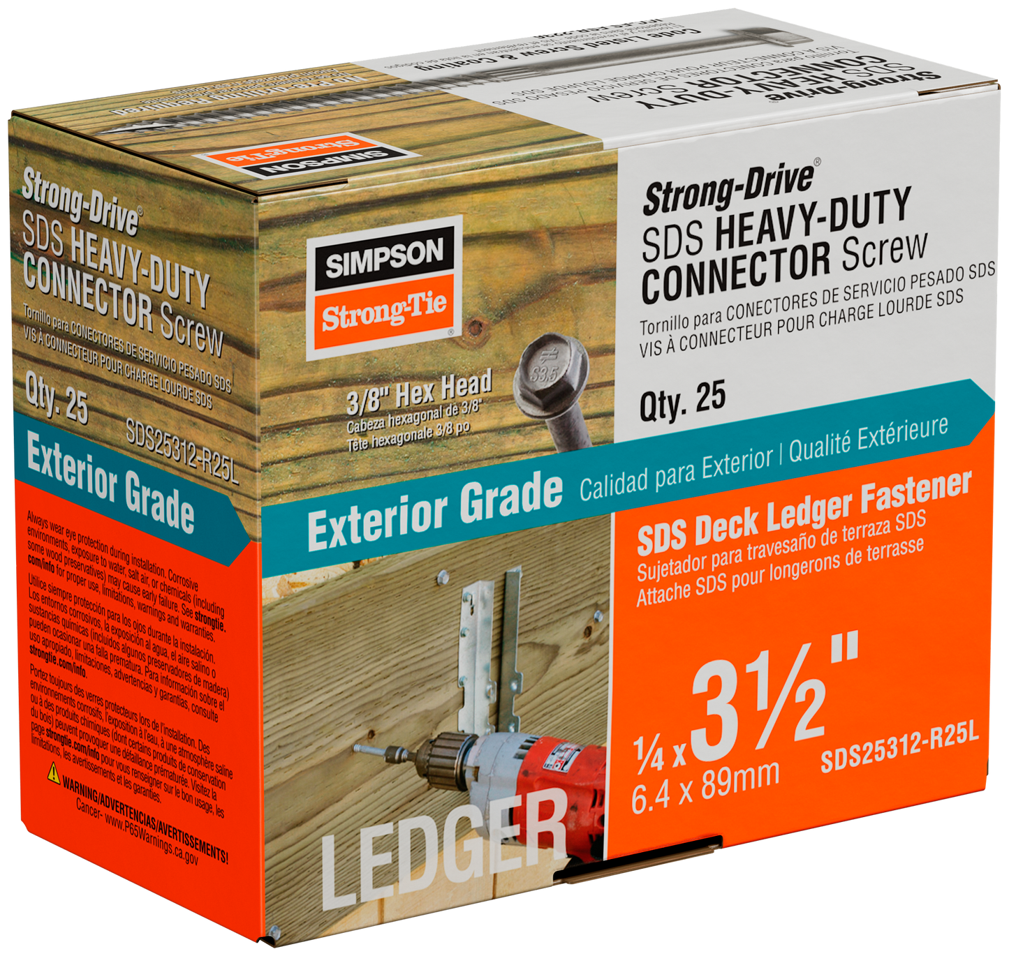 Simpson Strong-Tie SDS25312-R25L Strong-Drive® SDS HEAVY-DUTY CONNECTOR Screw — 1/4 in. x 3-1/2 in. DB Coating (25-Qty) (Pack of 10)