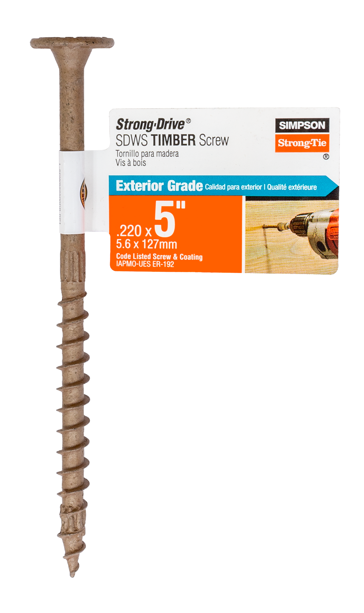 Simpson Strong-Tie SDWS22500DB-RP1 Strong-Drive® SDWS™ TIMBER Screw (Exterior Grade) — 0.220 in. x 5 in. T40, Tan (Pack of 19840)