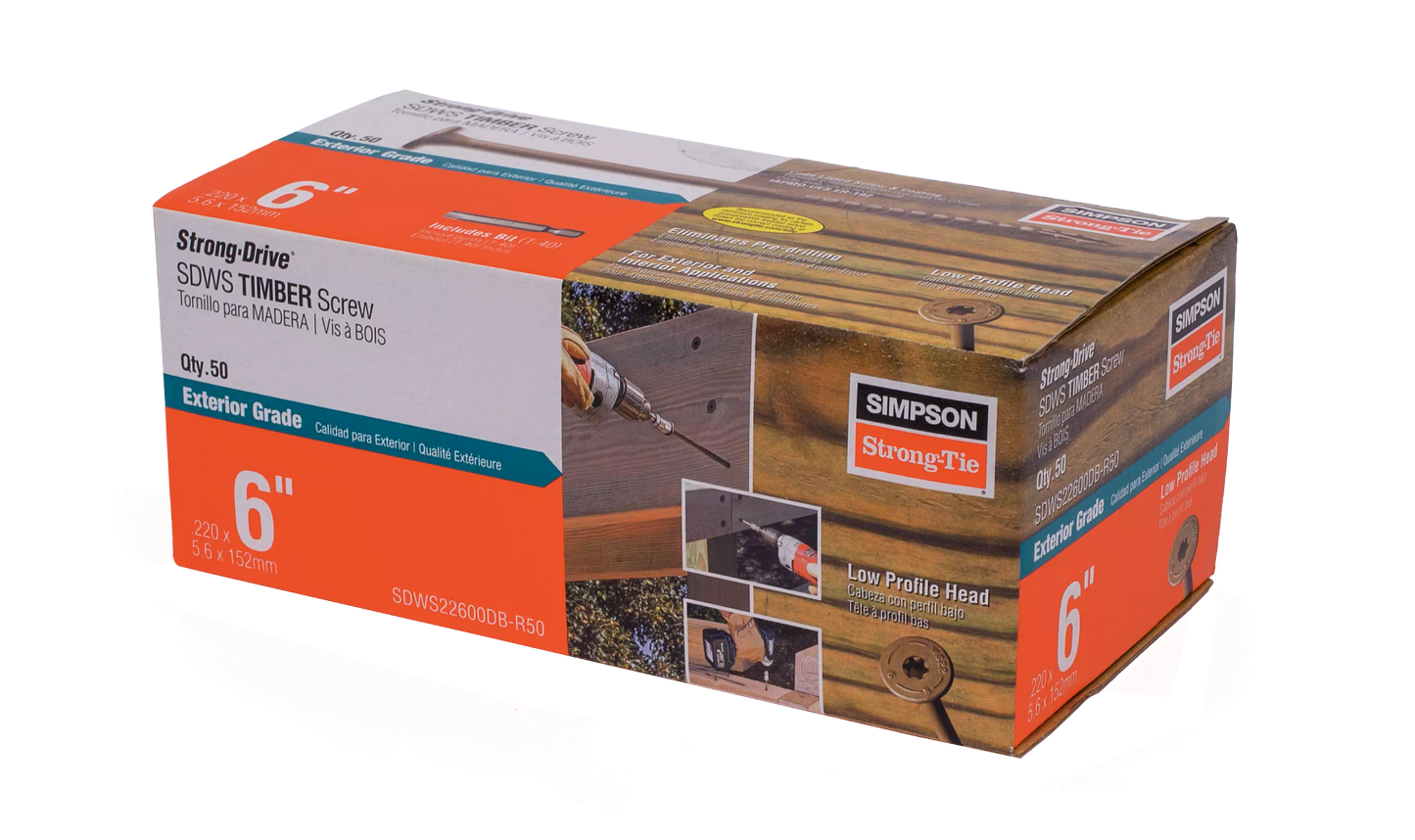 Simpson Strong-Tie SDWS22600DB-R50 Strong-Drive® SDWS™ TIMBER Screw (Exterior Grade) — 0.220 in. x 6 in. T40, Tan (50-Qty)