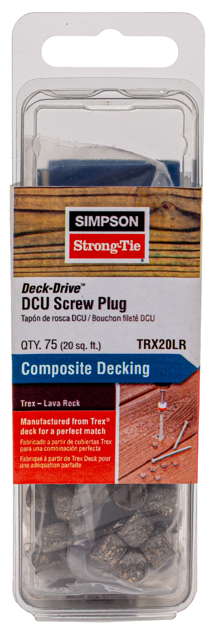 Simpson Strong-Tie TRX20LR Deck-Drive™ DCU Screw Plug — Trex Lava Rock (75-Qty) (Pack of 3240)