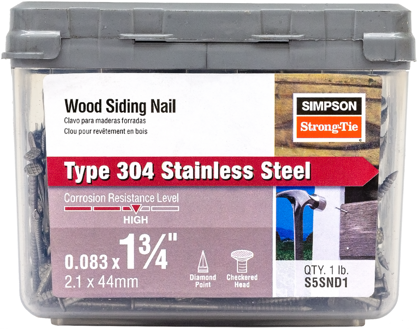 Simpson Strong-Tie S5SND1 Wood Siding Nail — 1-3/4-in. x .083-in. Type 304 Stainless Steel (1 lb.) (Pack of 10)