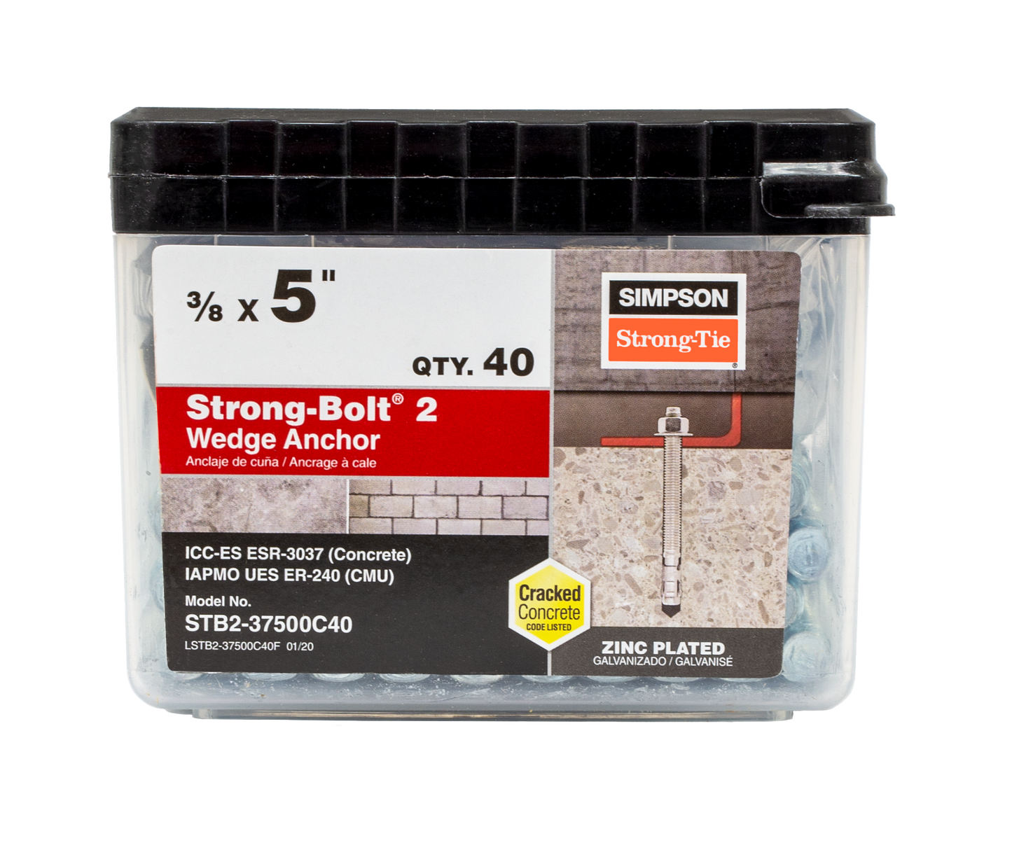 Simpson Strong-Tie STB2-37500C40 Strong-Bolt® 2 — 3/8 in. x 5 in. Wedge Anchor (40-Qty) (Pack of 396)