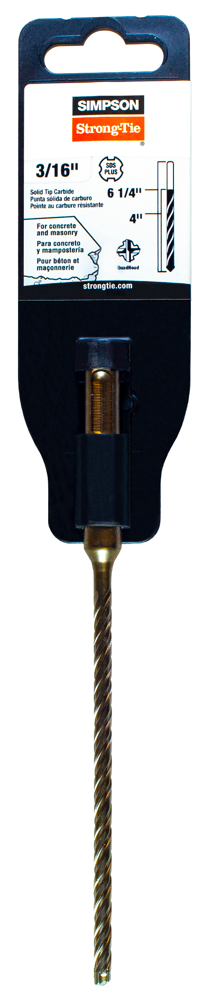 Simpson Strong-Tie MDPL01806S 3/16 in. x 6-1/4 in. SDS-plus® Shank Solid-Tip Carbide Drill Bit