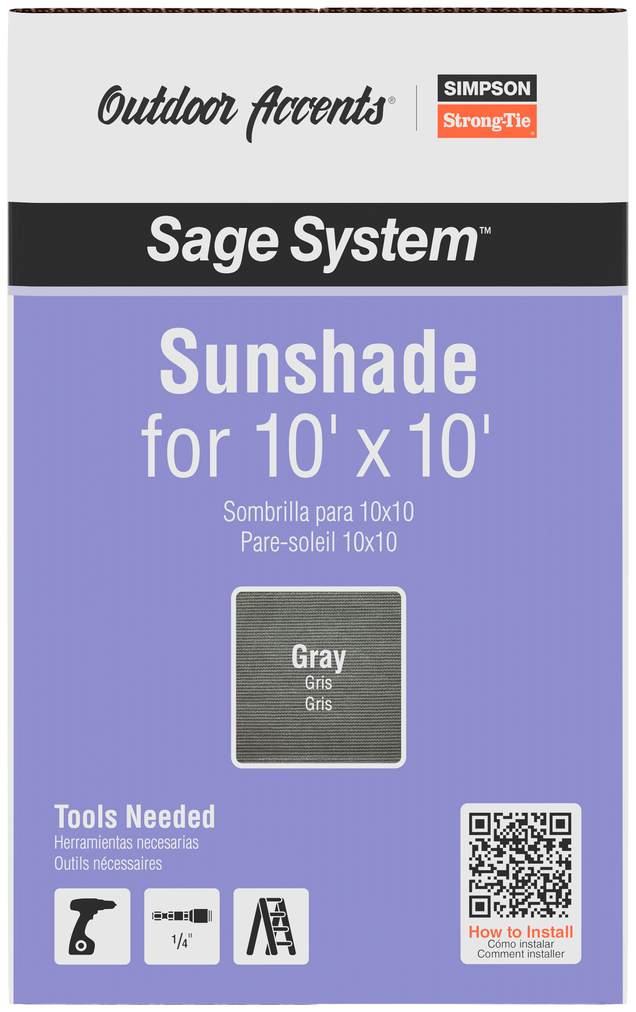 Simpson Strong-Tie SAGE-SHADE10X10G Outdoor Accents® Sage-Shade™ Sunshade for 10 ft. x 10 ft. Pergola, Gray (Pack of 24)