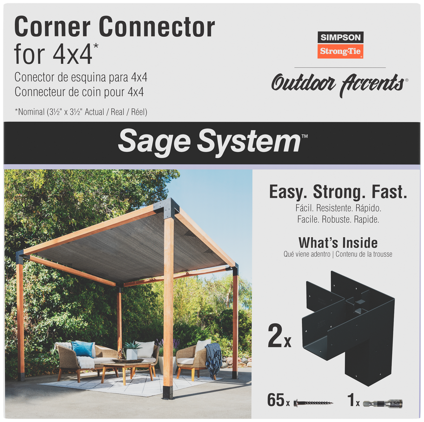 Simpson Strong-Tie SAGE-C44-KT2 Outdoor Accents® Sage System™ Black Powder-Coated Corner Connector for 4x4 with Screws (2-Qty) (Pack of 64)