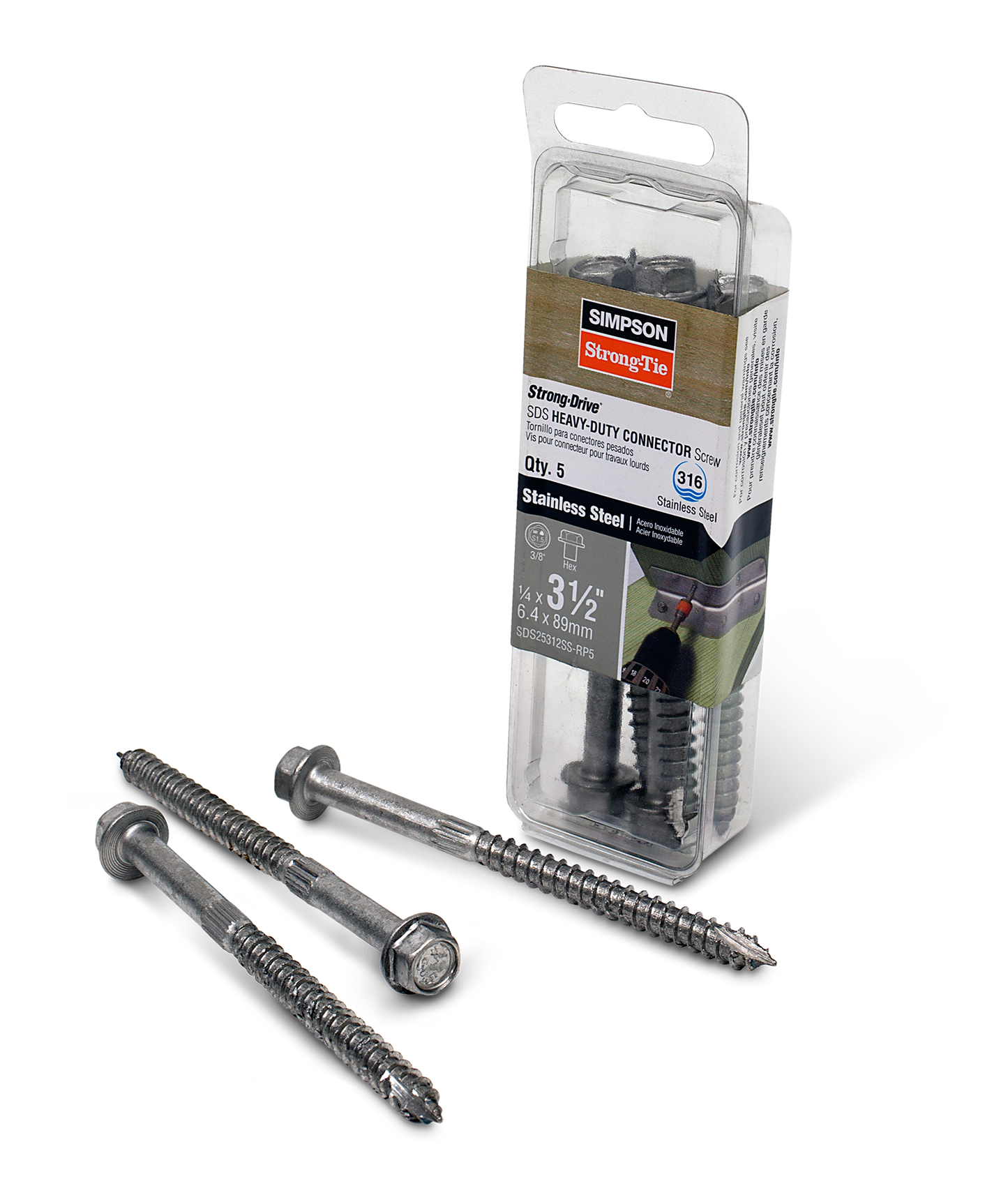 Simpson Strong-Tie SDS25312SS-RP5 Strong-Drive® SDS HEAVY-DUTY CONNECTOR Screw — 1/4 in. x 3 1/2 in. Type 316 (5-Qty) (Pack of 3240)