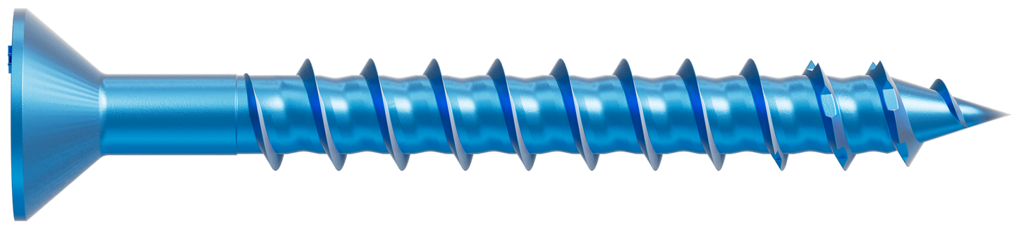 Simpson Strong-Tie TNT25214TFC8 Titen Turbo™ — 1/4 in. x 2-1/4 in. 6-Lobe Flat-Head Concrete and Masonry Screw, Blue (8-Qty) (Pack of 20)