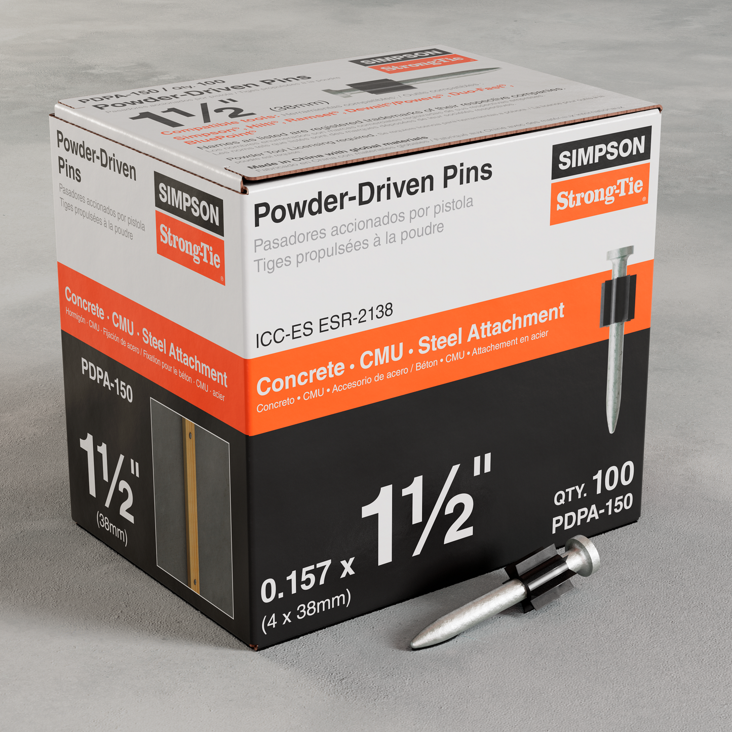 Simpson Strong-Tie PDPA-150 PDPA .157 in. x 1-1/2 in. Powder-Actuated Pin (100-Qty) (Pack of 1500)