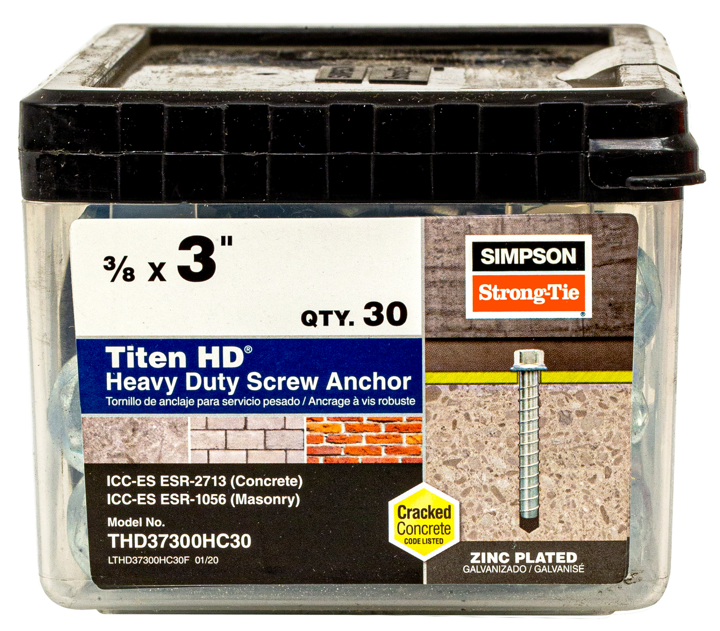 Simpson Strong-Tie THD37300HC30 Titen HD® 3/8 in. x 3 in. Heavy-Duty Screw Anchor (30-Qty) (Pack of 4)