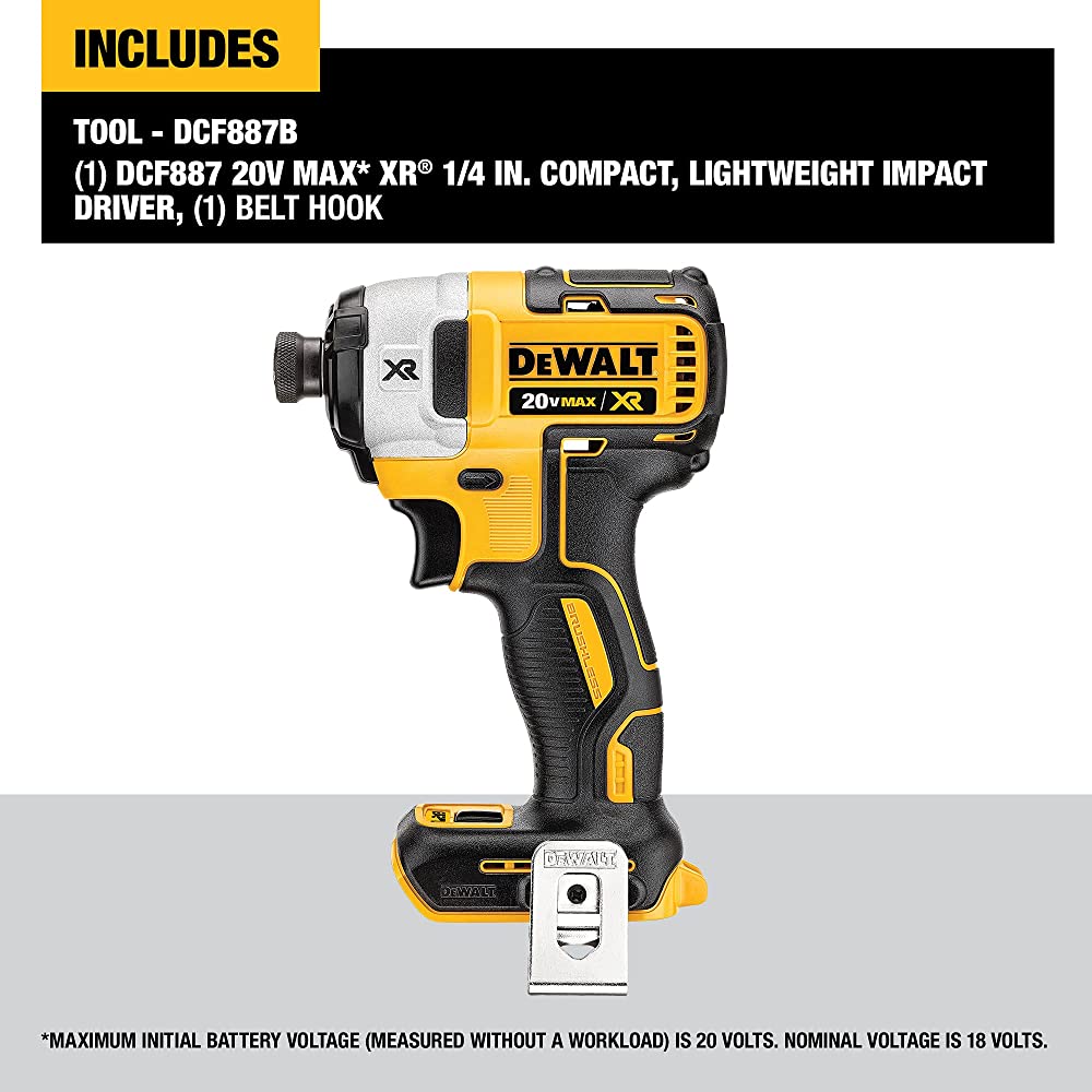 DeWalt 20V MAX XR Impact Driver Brushless 3-Speed 1/4-Inch Tool Only (DCF887B)