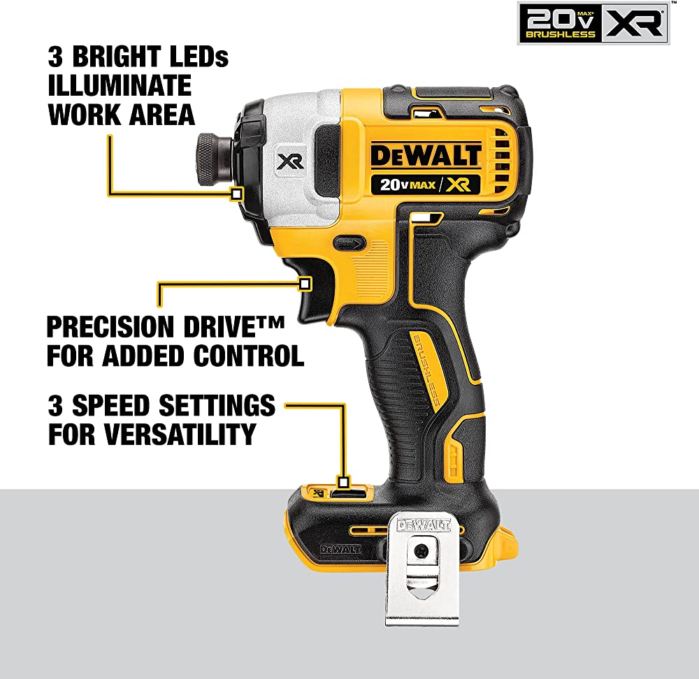 DeWalt 20V MAX XR Impact Driver Brushless 3-Speed 1/4-Inch Tool Only (DCF887B)