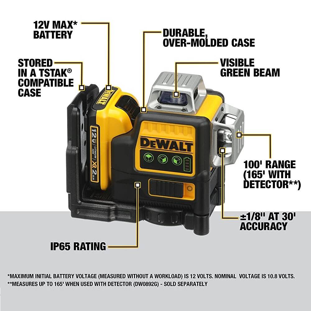 DEWALT 12V MAX Line Laser, 3 X 360, Green (DW089LG) , Yellow