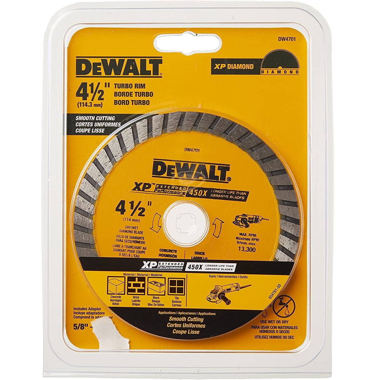 DEWALT Diamond Blade, Dry or Wet Cutting, Continuous Rim, 7/8-Inch Arbor, 4-1/2-Inch (DW4701)