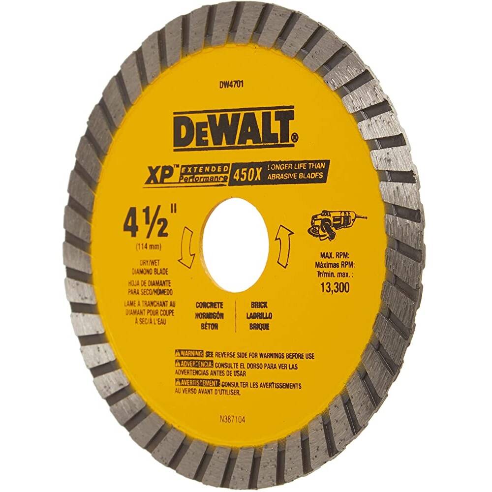DEWALT Diamond Blade, Dry or Wet Cutting, Continuous Rim, 7/8-Inch Arbor, 4-1/2-Inch (DW4701)