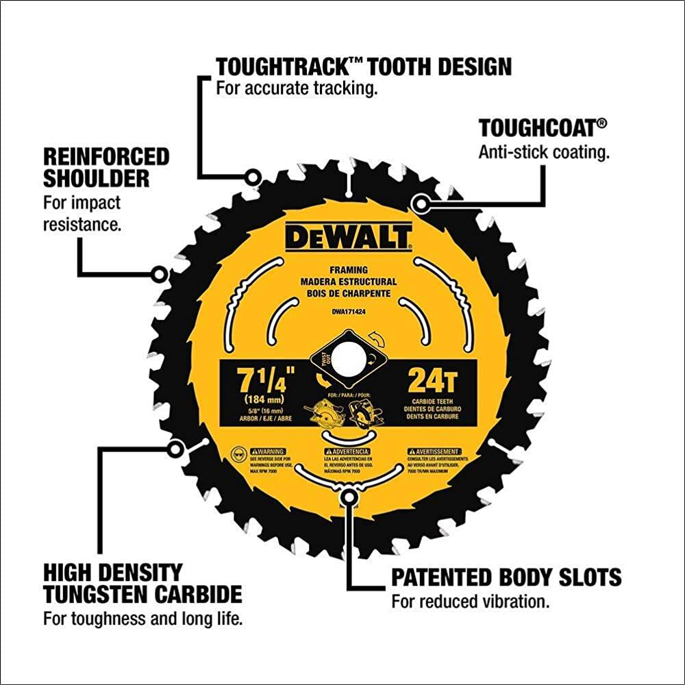 DEWALT DWA171424B10 7-1/4-Inch 24-Tooth Circular Saw Blade, 10-Pack