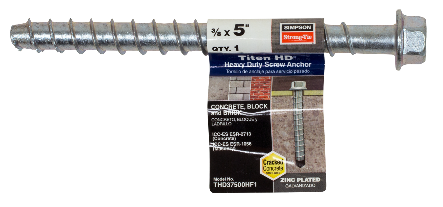 Simpson Strong-Tie THD37500HF1 Titen HD® 3/8 in. x 5 in. Heavy-Duty Screw Anchor (Pack of 11160)