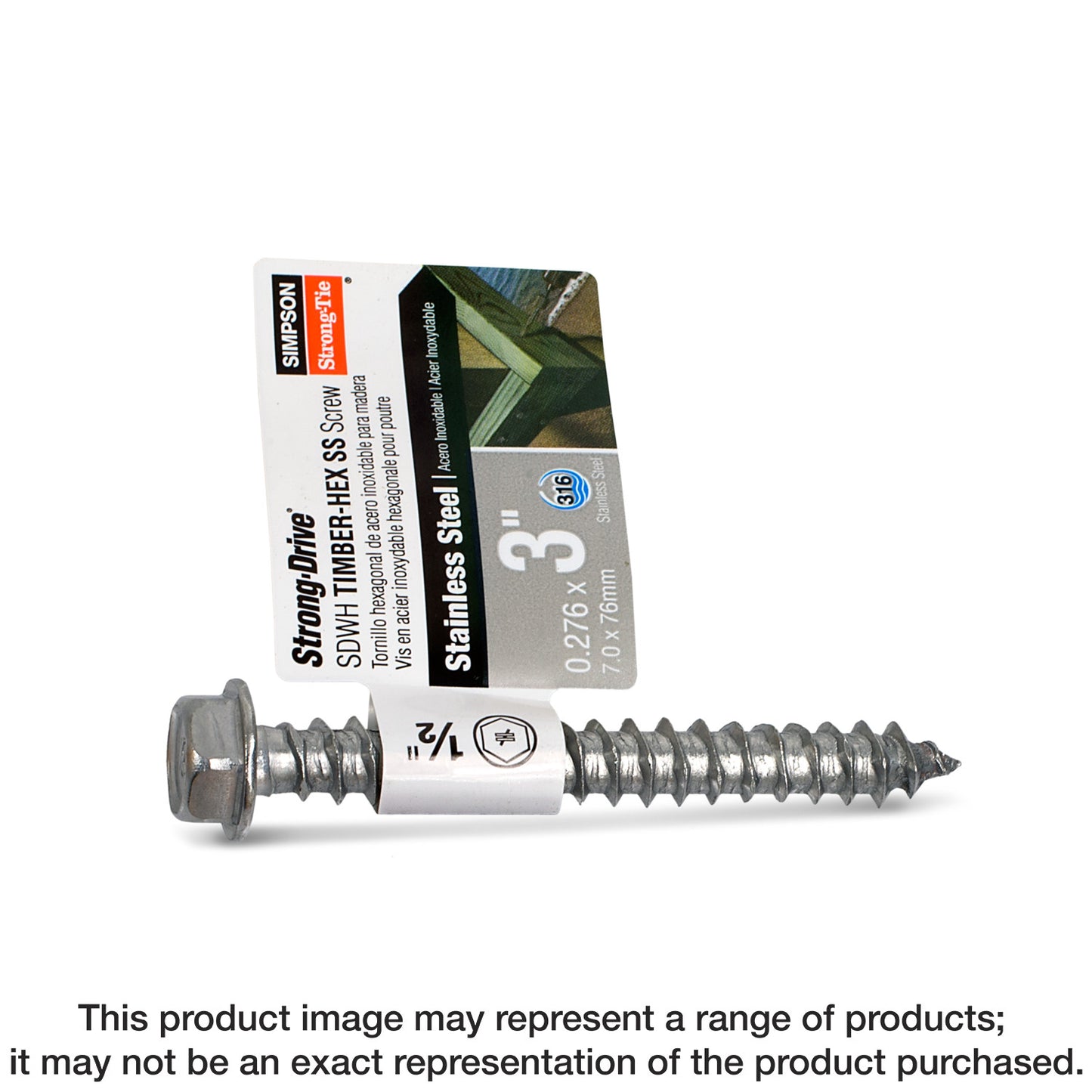 Simpson Strong-Tie SDWH27300SS-R10 Strong-Drive® SDWH™ TIMBER-HEX SS Screw — 0.275 in. x 3 in. 1/2 Hex, Type 316 (10-Qty) (Pack of 720)