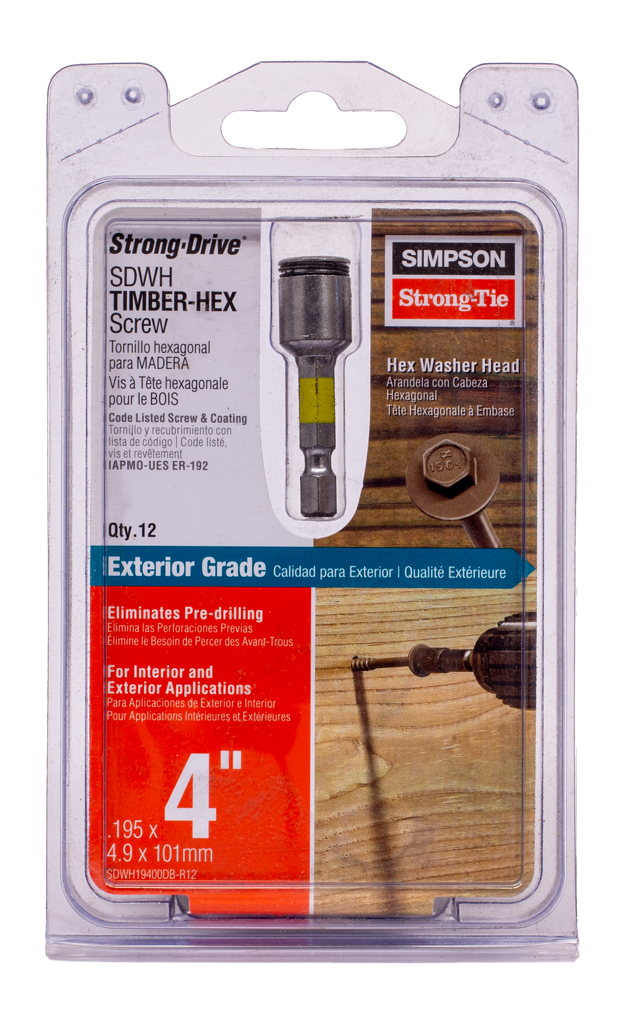 Simpson Strong-Tie SDWH19400DB-R12 Strong-Drive® SDWH™ TIMBER-HEX Screw — 0.195 in. x 4 in. 5/16 Hex, DB Coating, Tan (12-Qty) (Pack of 860)