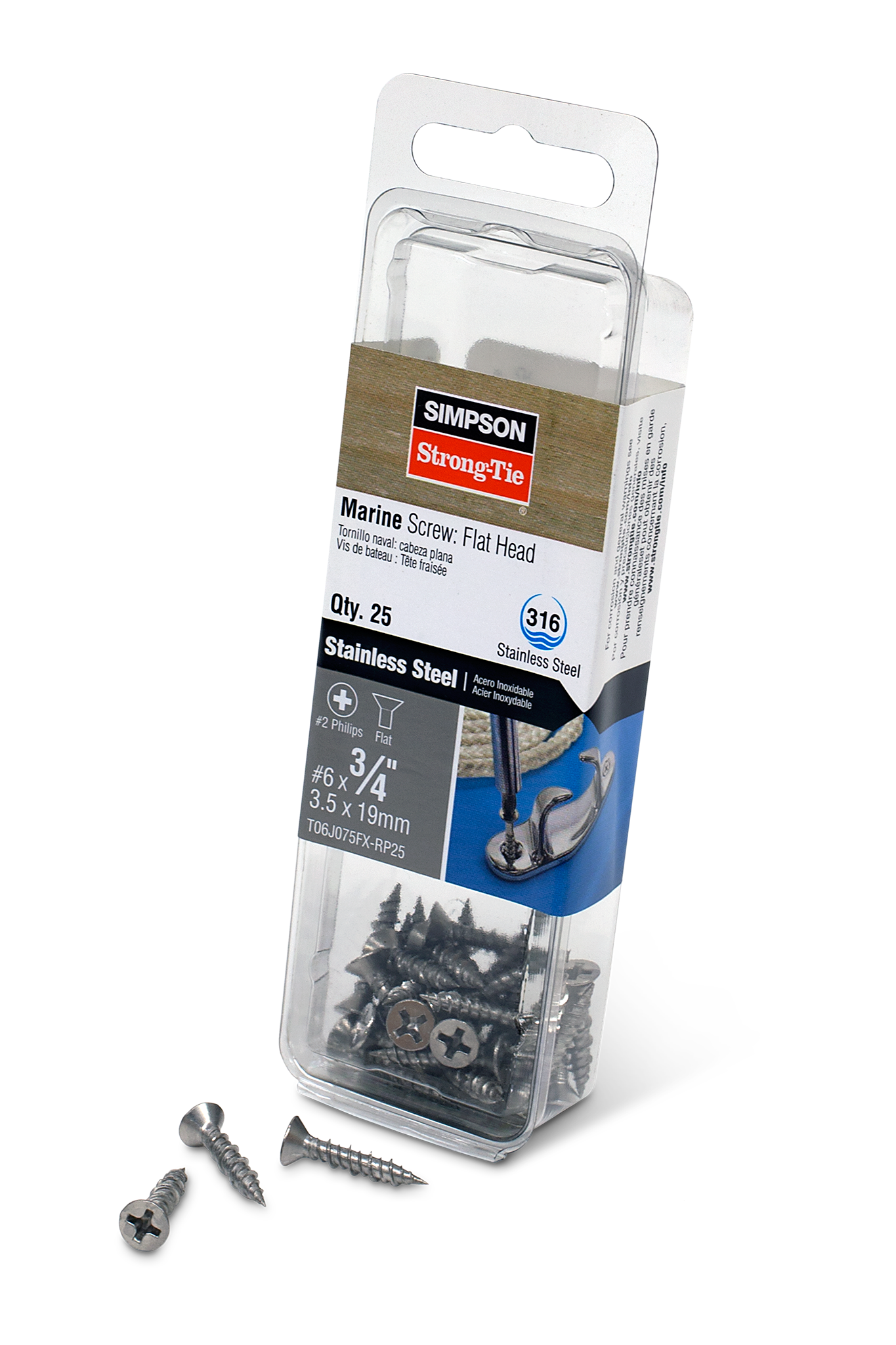 Simpson Strong-Tie T06J075FX-RP25 Marine Screw, Flat Head — #6 x 3/4 in. #2 Phillips Drive, Type 316 (25-Qty) (Pack of 5)
