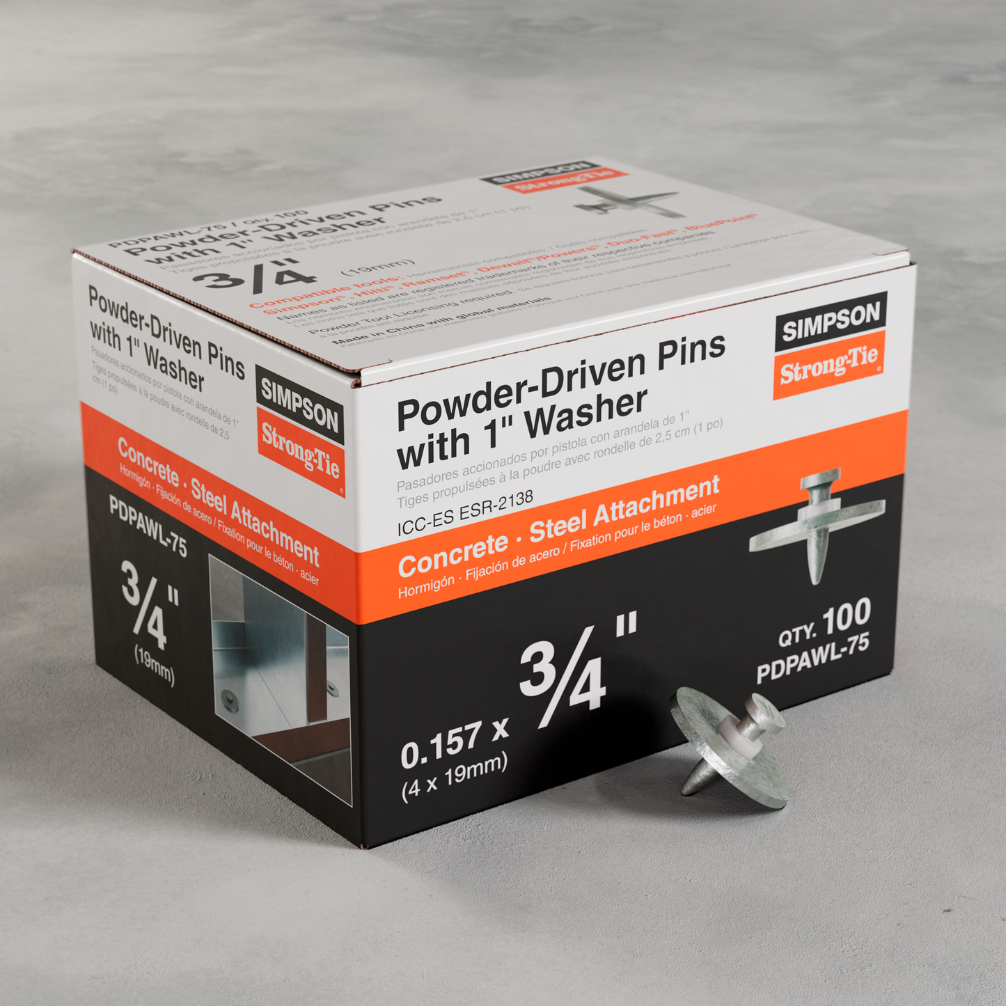 Simpson Strong-Tie PDPAWL-75 PDPAWL .157-in. x 3/4-in. Powder-Actuated Pin w/ 1-in. Washer (100-Qty)