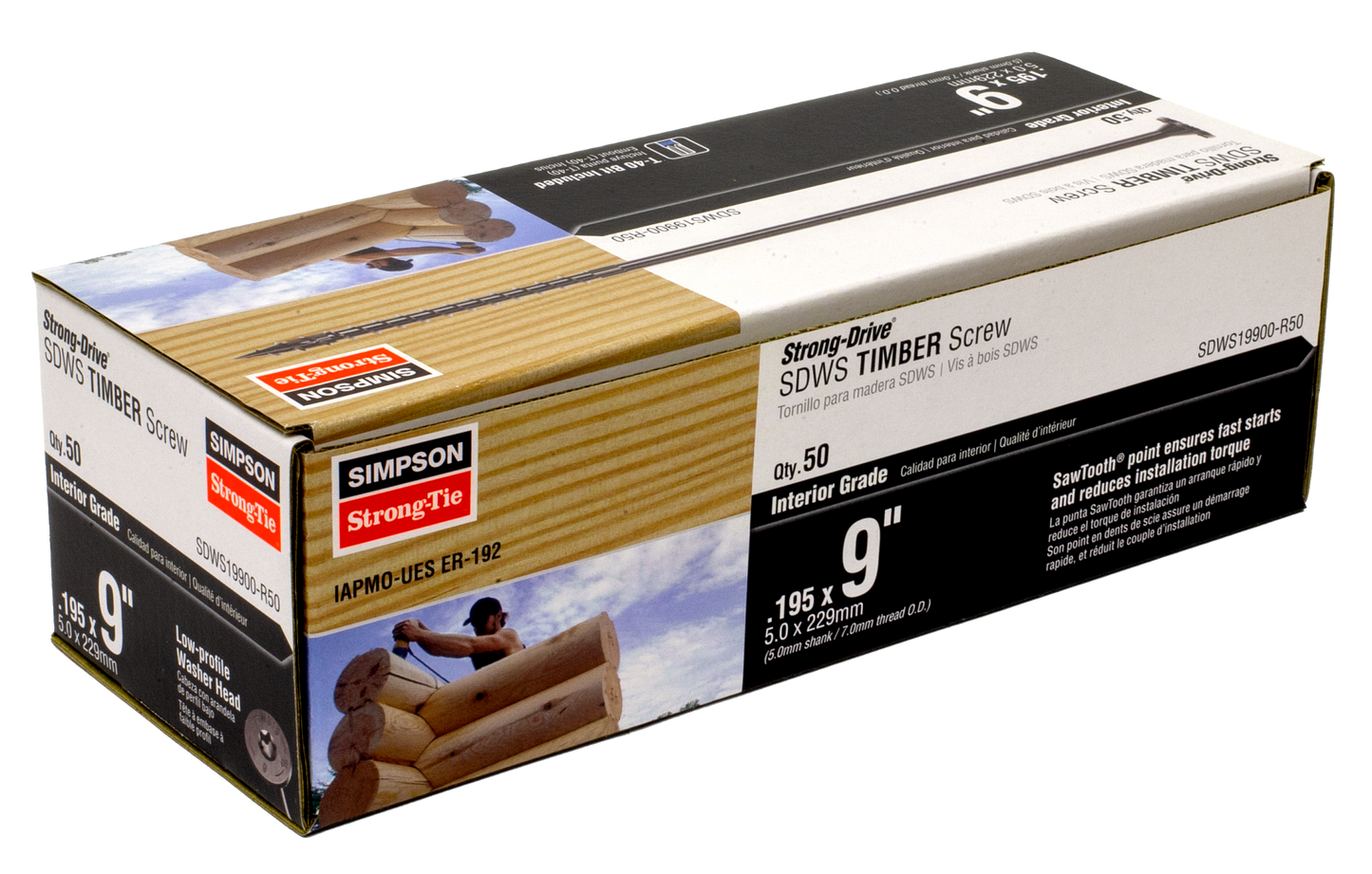Simpson Strong-Tie SDWS19900-R50 Strong-Drive® SDWS™ TIMBER Screw (Interior) — 0.195 in. x 9 in. E-coat® (50-Qty) (Pack of 6)