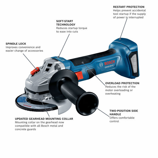 BOSCH GWS18V-8N 18V Brushless 4-1/2 In. Angle Grinder with Slide Switch (Bare Tool)