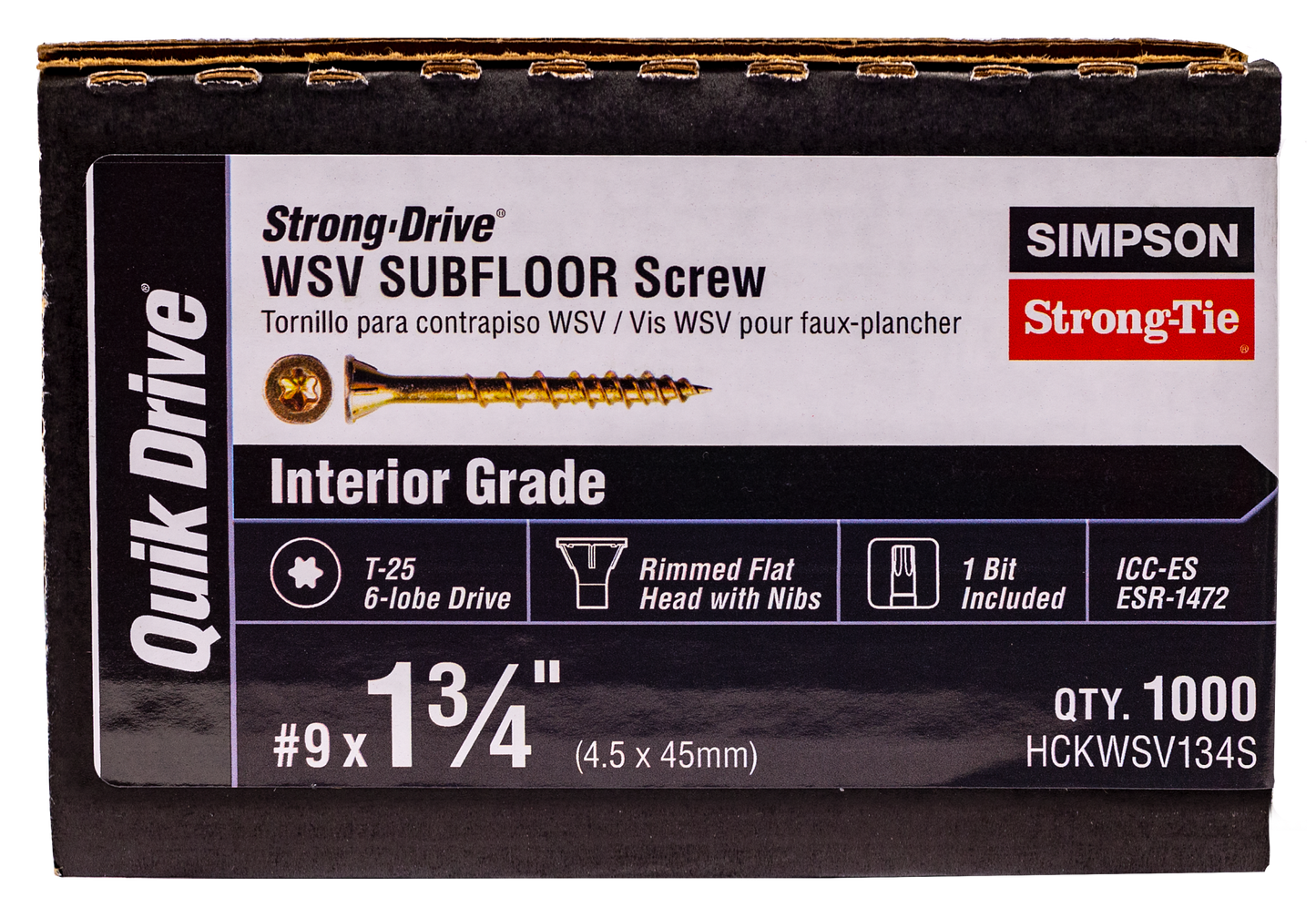 Simpson Strong-Tie HCKWSV134S Strong-Drive® WSV SUBFLOOR Screw (Collated) — #9 x 1-3/4 in. T25, Yellow Zinc (1000-Qty)