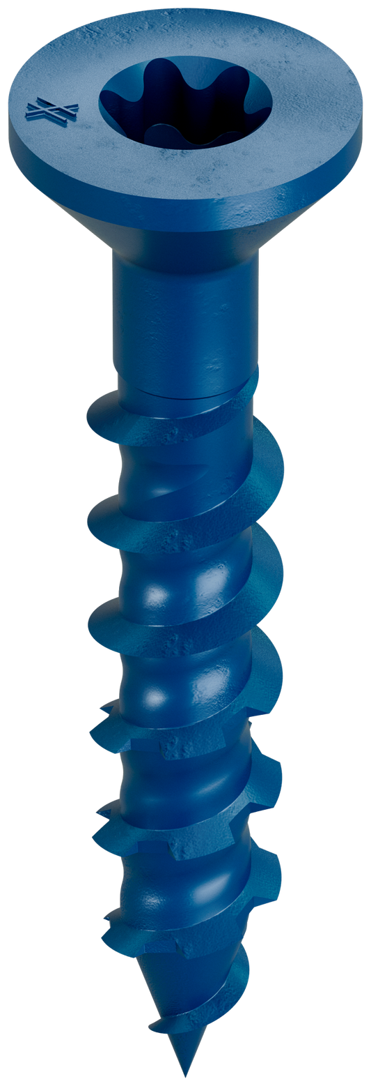 Simpson Strong-Tie TNT18114TFB Titen Turbo™ — 3/16 in. x 1-1/4 in. 6-Lobe Flat-Head Concrete and Masonry Screw, Blue (3000-Qty)