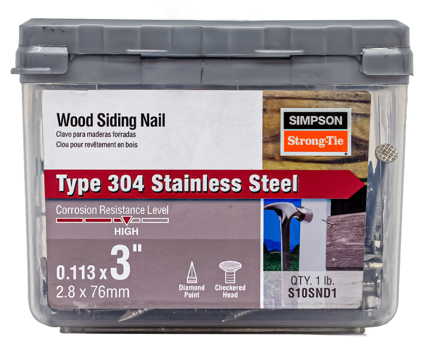 Simpson Strong-Tie S10SND1 Wood Siding Nail — 3-in. x .113-in. Type 304 Stainless Steel (1 lb.) (Pack of 800)