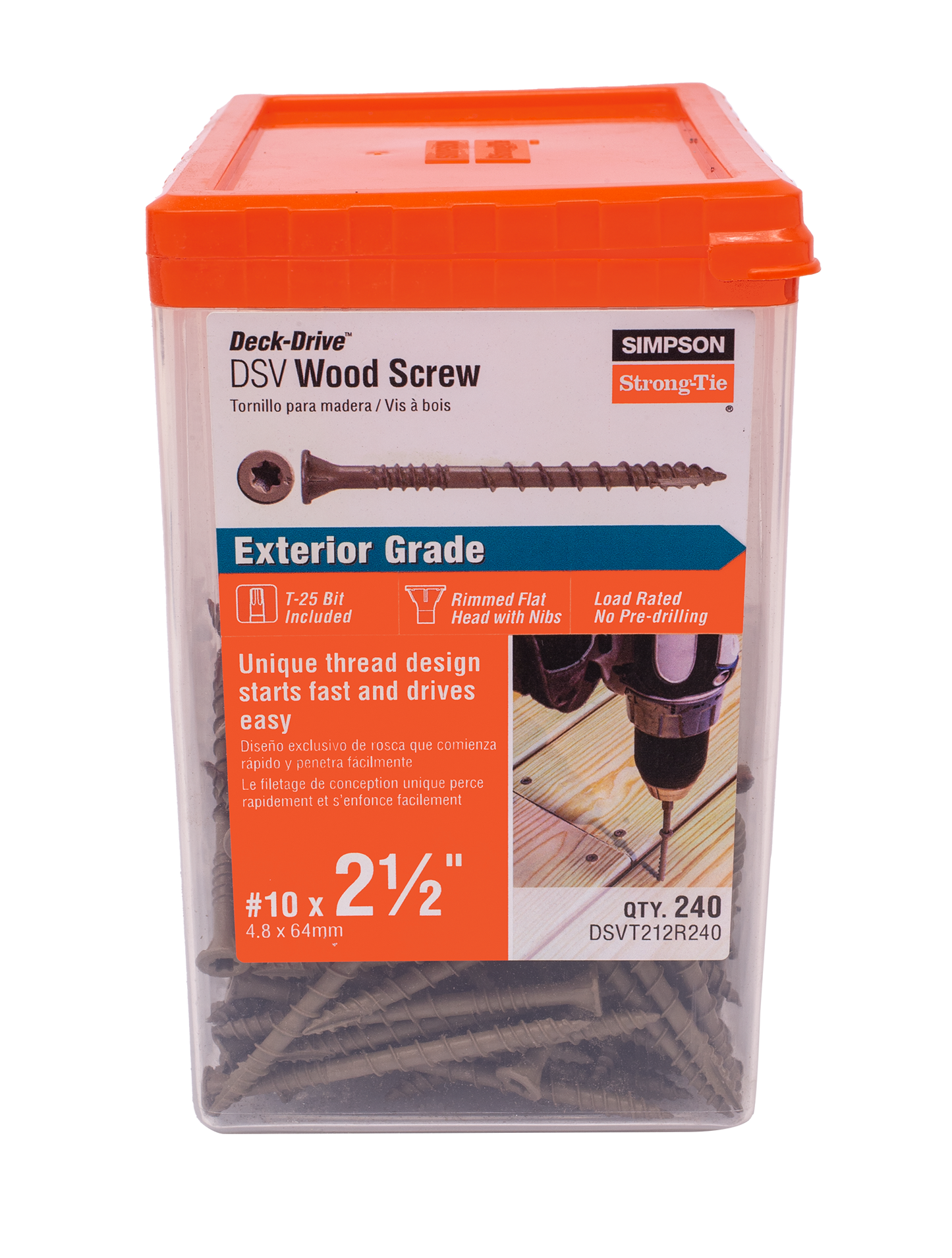Simpson Strong-Tie DSVT212R240 Deck-Drive™ DSV WOOD Screw — #10 x 2-1/2 in. T25, Flat Head, Quik Guard®, Tan (240-Qty) (Pack of 396)