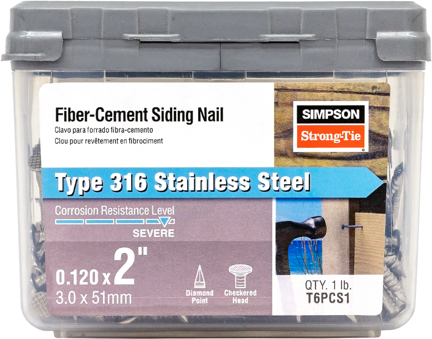 Simpson Strong-Tie T6PCS1 Fiber-Cement Siding Nail — 2 in. x .120 in. Type 316 Stainless Steel (1 lb.)