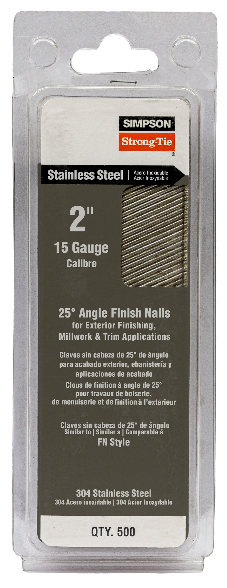Simpson Strong-Tie S15N200FNB 25° Angle, Adhesive Collation, FN-Style, 15-Gauge Finishing Nail — 2 in. Type 304 (500-Qty) (Pack of 5)