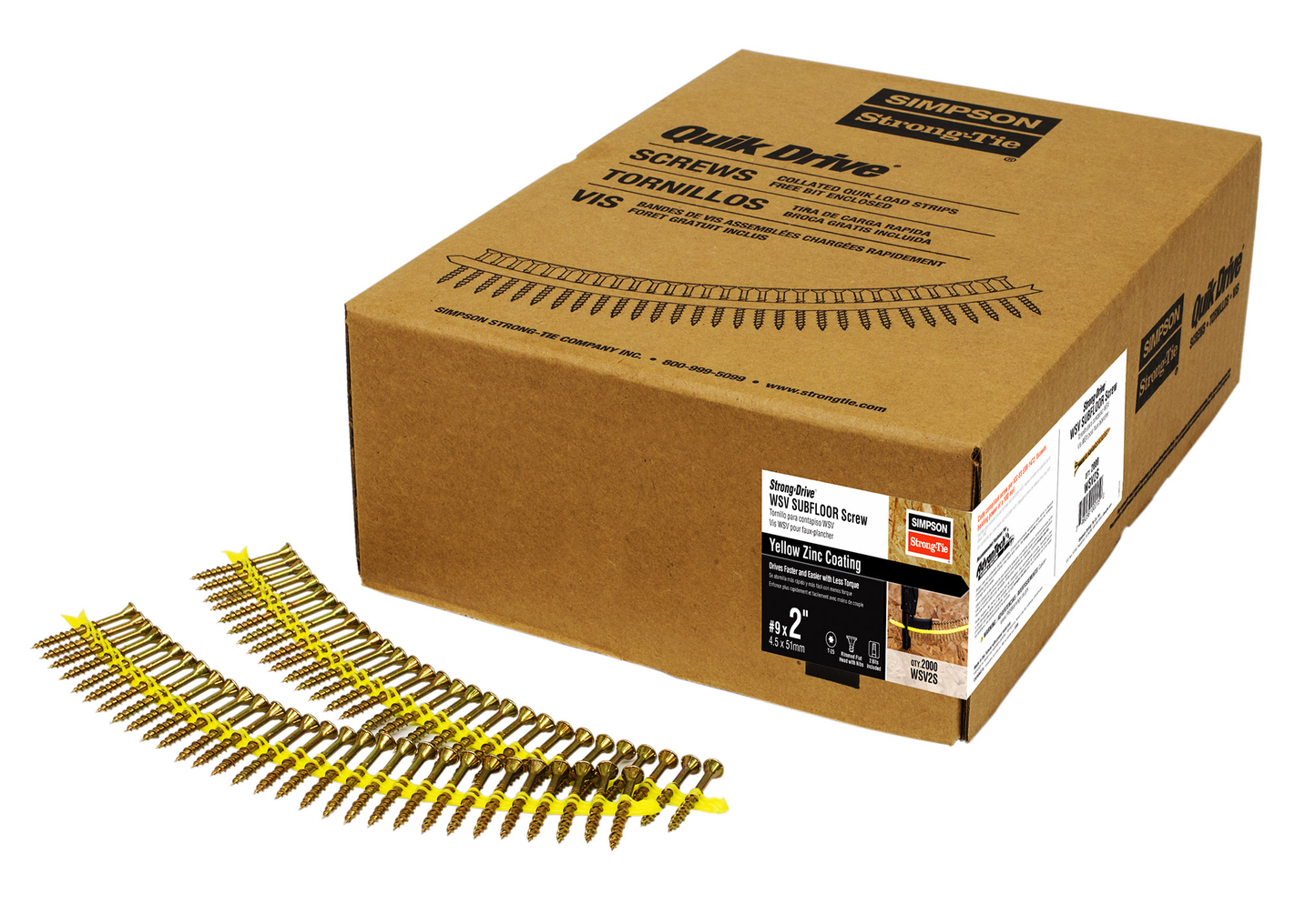 Simpson Strong-Tie WSV2S Strong-Drive® WSV SUBFLOOR Screw (Collated) — #9 x 2 in. T25, Yellow Zinc (2000-Qty) (Pack of 100)