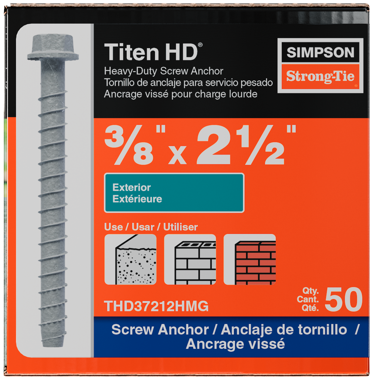 Simpson Strong-Tie THD37212HMG Titen HD® 3/8 in. x 2-1/2 in. Mechanically Galvanized Heavy-Duty Screw Anchor (50-Qty) (Pack of 300)