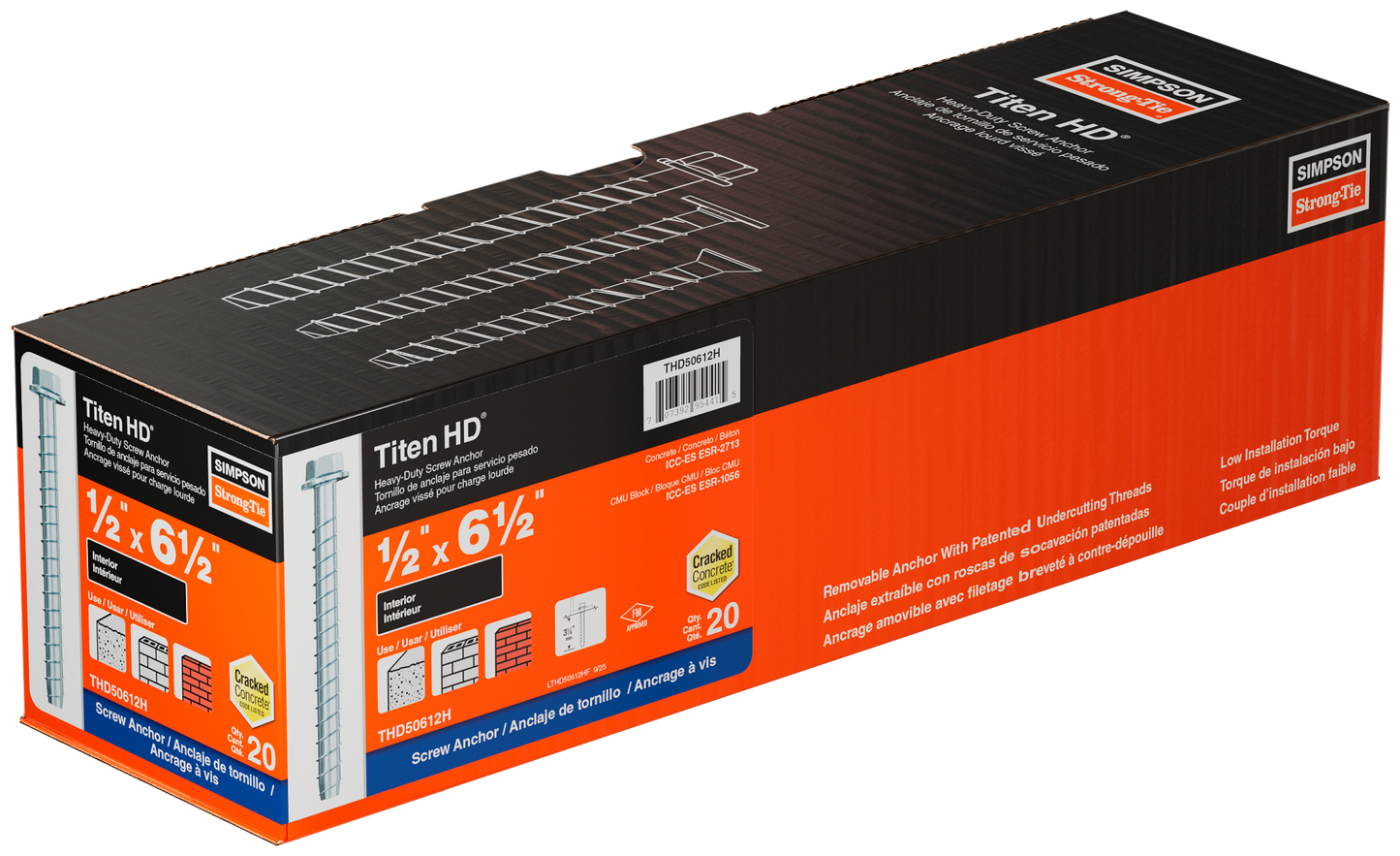 Simpson Strong-Tie THD50612H Titen HD® 1/2 in. x 6-1/2 in. Heavy-Duty Screw Anchor (20-Qty) (Pack of 2)