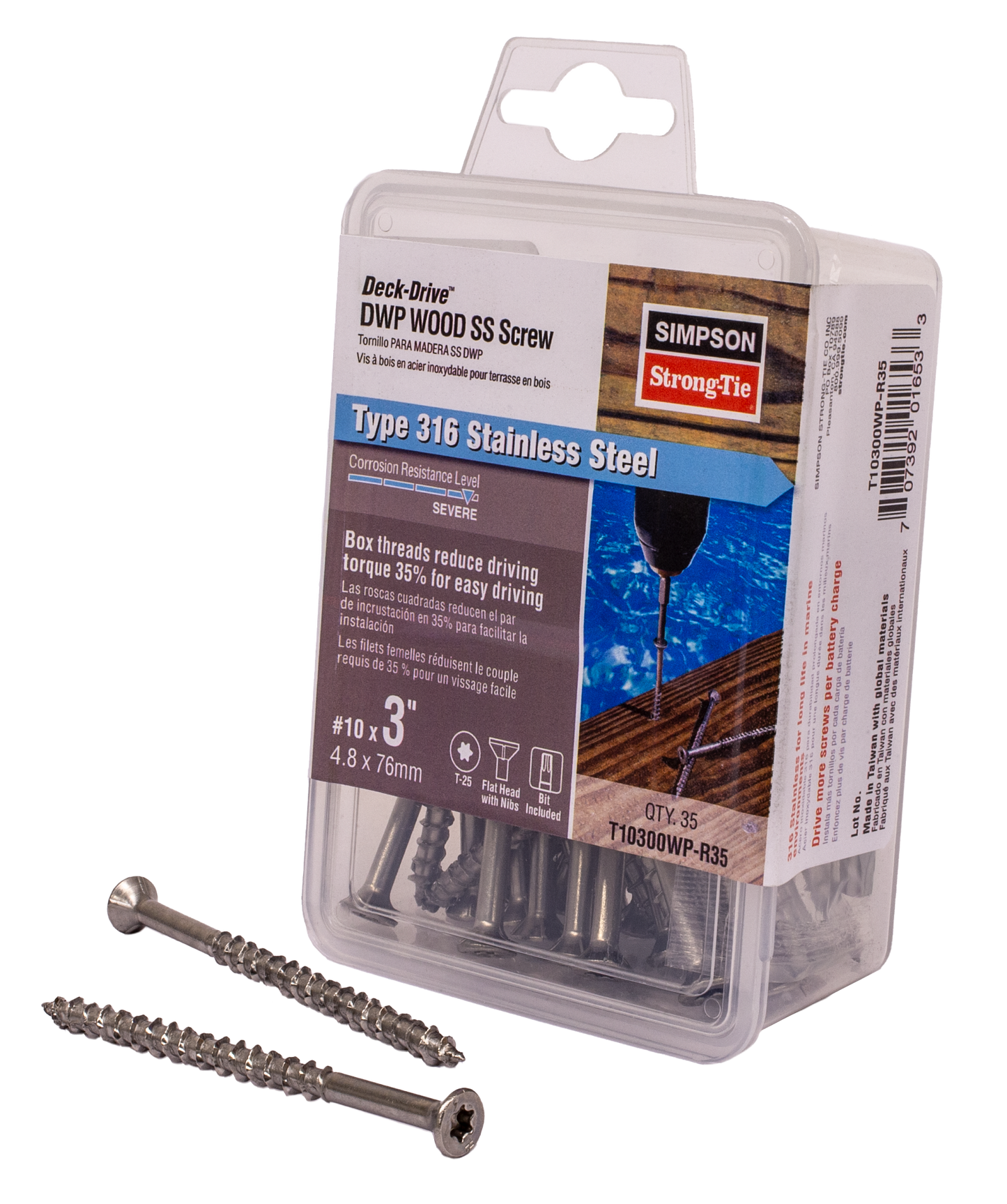 Simpson Strong-Tie T10300WP-R35 Deck-Drive™ DWP WOOD SS Screw — #10 x 3 in. T25, Flat Head, Type 316 (35-Qty) (Pack of 750)