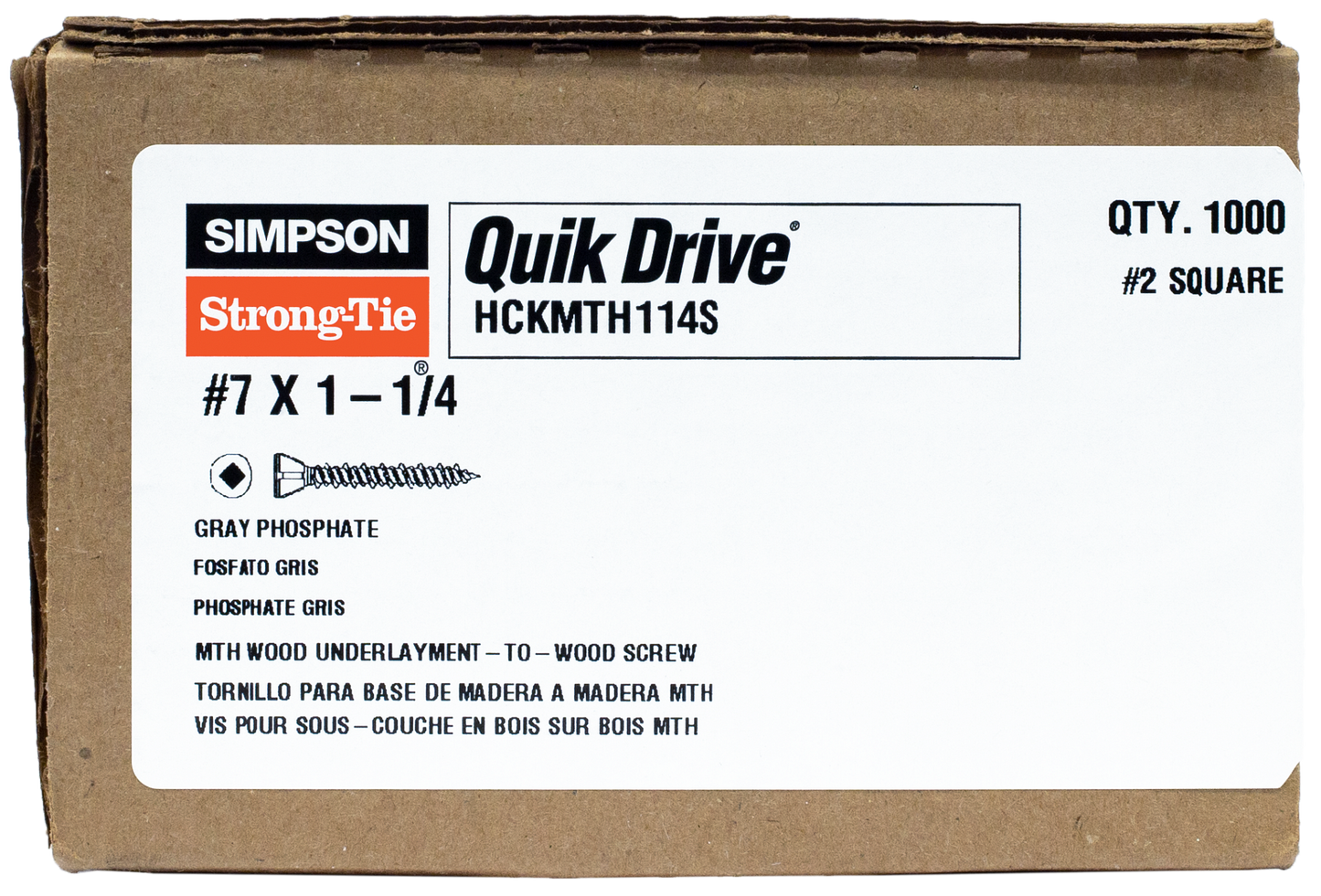Simpson Strong-Tie HCKMTH114S Strong-Drive® MTH Wood Underlayment Screw (Collated) — #7 x 1-1/4 in. Gr. Phosphate (1000) (Pack of 176)