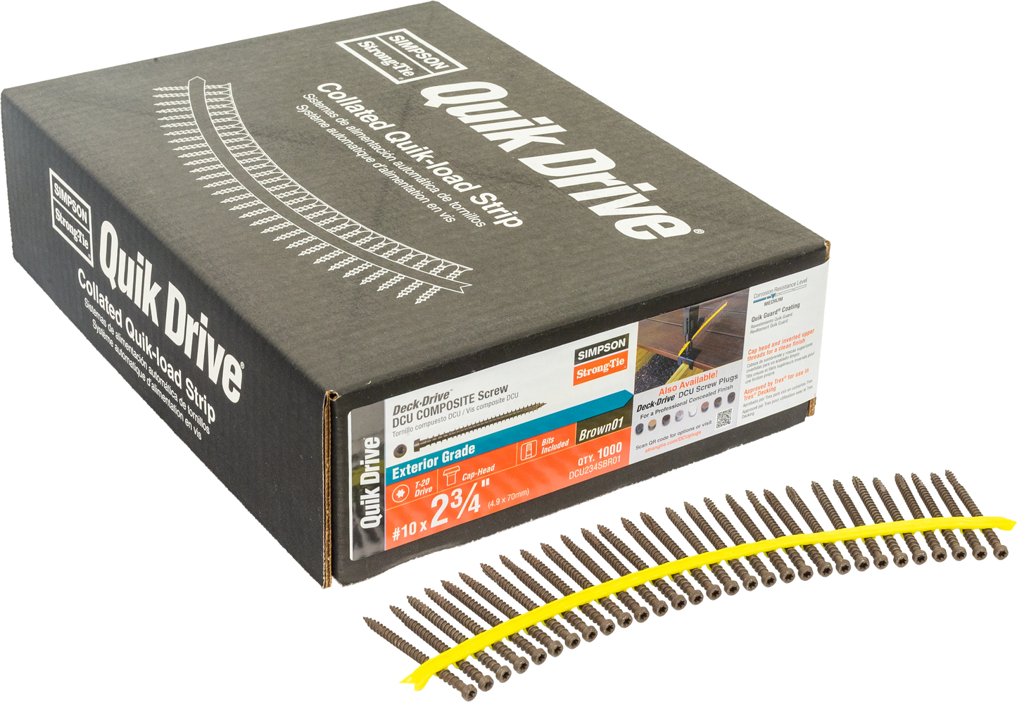 Simpson Strong-Tie DCU234SBR01 Deck-Drive™ DCU COMPOSITE Screw (Collated) — #10 x 2-3/4 in. Quik Guard® Brown 01 (1000-Qty)