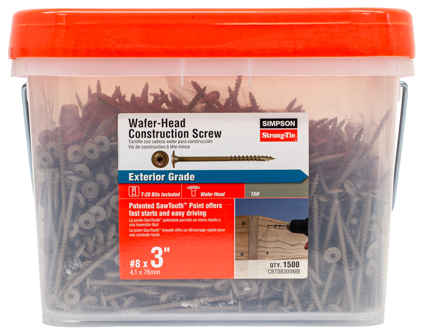 Simpson Strong-Tie CBT08300MB Wafer-Head Construction Screw — #8 x 3 in. T20, Quik Guard®, Tan (1500-Qty)