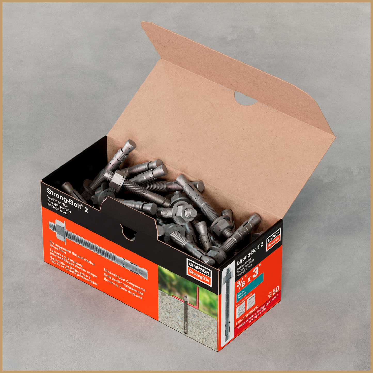 Simpson Strong-Tie STB2-37300MGF50 Strong-Bolt® 2 — 3/8 in. x 3 in. Mechanically Galvanized Wedge Anchor, Fully Assembled (50-Qty)