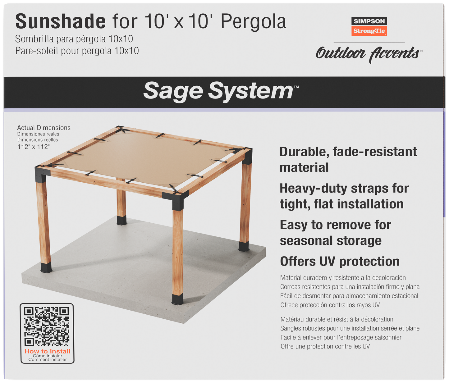 Simpson Strong-Tie SAGE-SHADE10X10T Outdoor Accents® Sage-Shade™ Sunshade for 10 ft. x 10 ft. Pergola, Tan