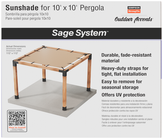Simpson Strong-Tie SAGE-SHADE10X10T Outdoor Accents® Sage-Shade™ Sunshade for 10 ft. x 10 ft. Pergola, Tan