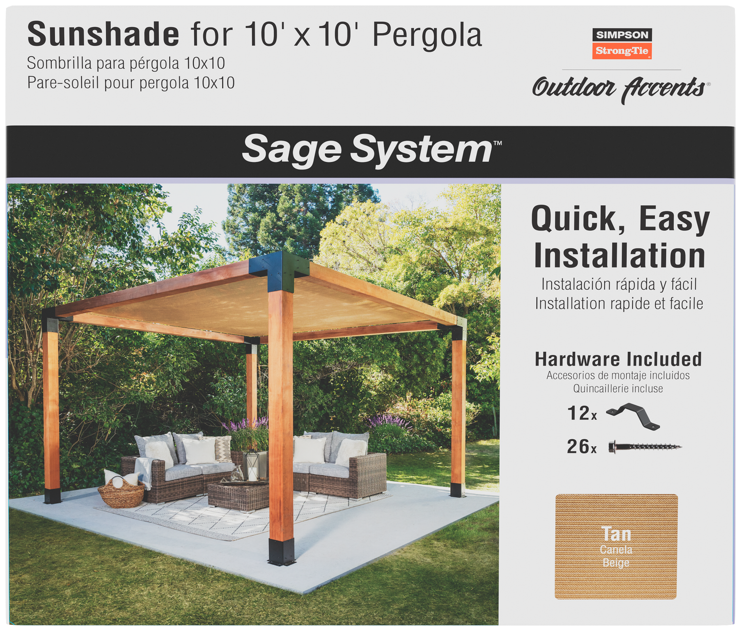 Simpson Strong-Tie SAGE-SHADE10X10T Outdoor Accents® Sage-Shade™ Sunshade for 10 ft. x 10 ft. Pergola, Tan (Pack of 24)