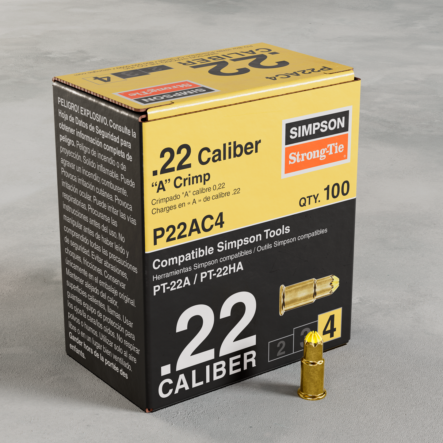 Simpson Strong-Tie P22AC4 P22AC 0.22-Caliber “A” Single-Shot Crimp Loads, LVL 4, Yellow (100-Qty)