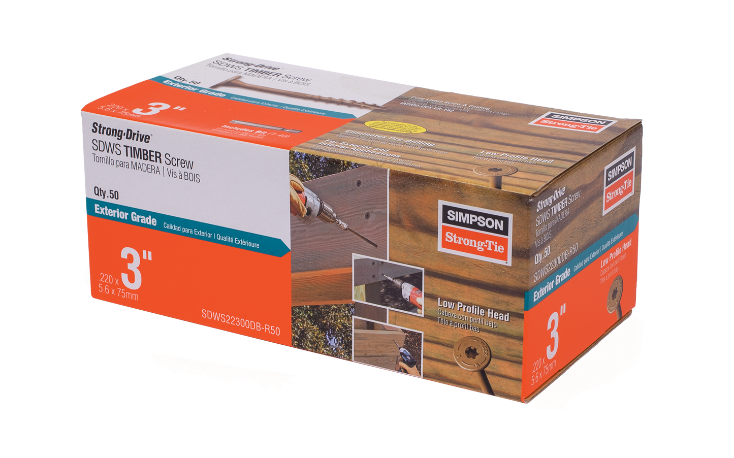 Simpson Strong-Tie SDWS22300DB-R50 Strong-Drive® SDWS™ TIMBER Screw (Exterior Grade) — 0.220 in. x 3 in. T40, Tan (50-Qty)
